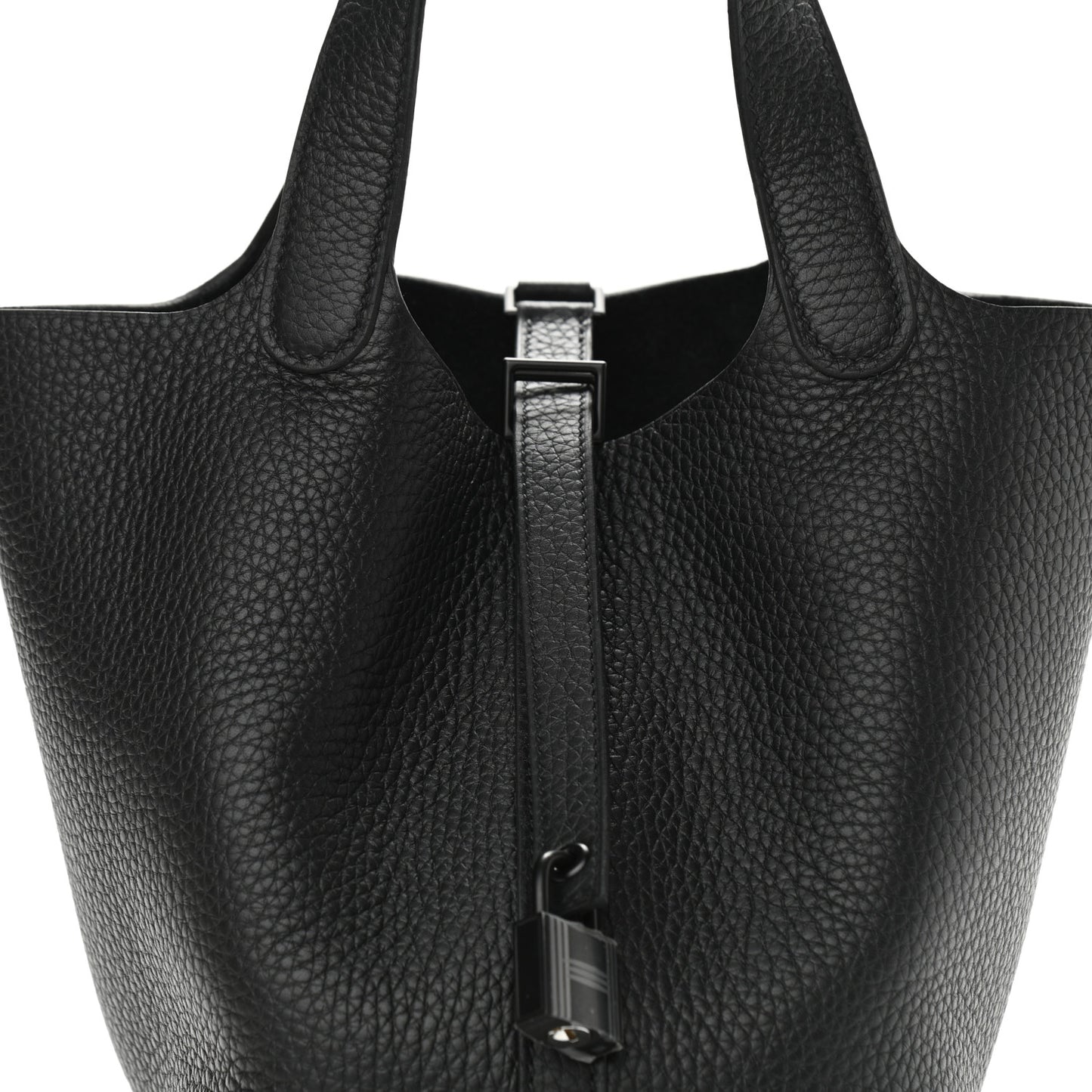 Taurillon Clemence Monochrome Picotin Lock 18 PM Black