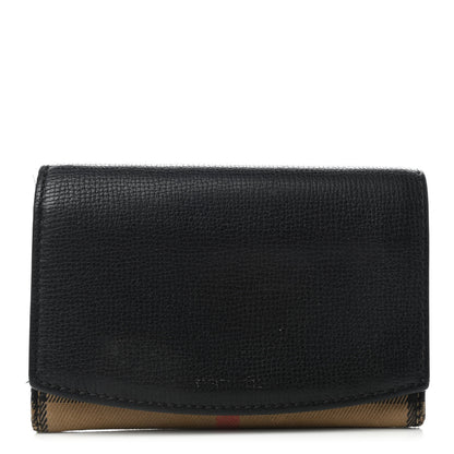 Burberry Grainy Calfskin House Check Wellington Wallet Mahogany Black 1 of 10