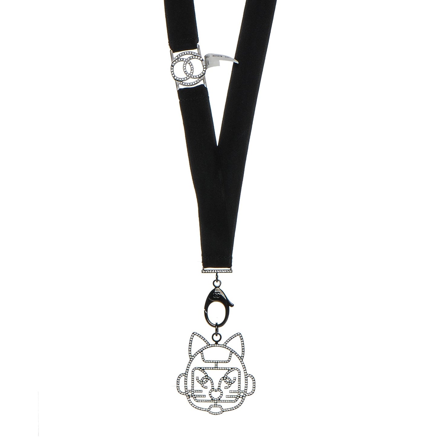 Crystal CC Emoji Robot Cat Lanyard Necklace Black Silver