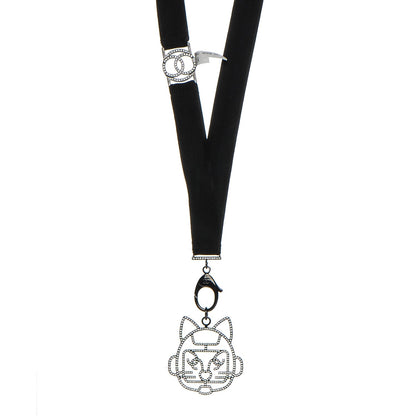 Chanel Crystal CC Emoji Robot Cat Lanyard Necklace Black Silver 1 of 5