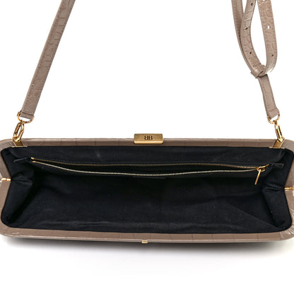 Balenciaga Shiny Supple Calfskin Logo Crocodile Embossed XL Cloud Clutch Mink Grey White 4 of 4