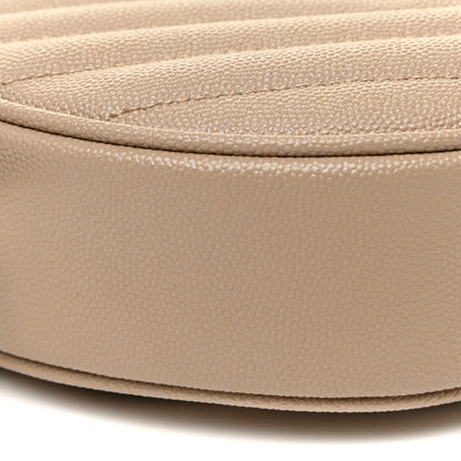 Saint Laurent Grain De Poudre Matelasse Chevron Quilted Round Vinyle Camera Bag Dark Beige 8 of 10