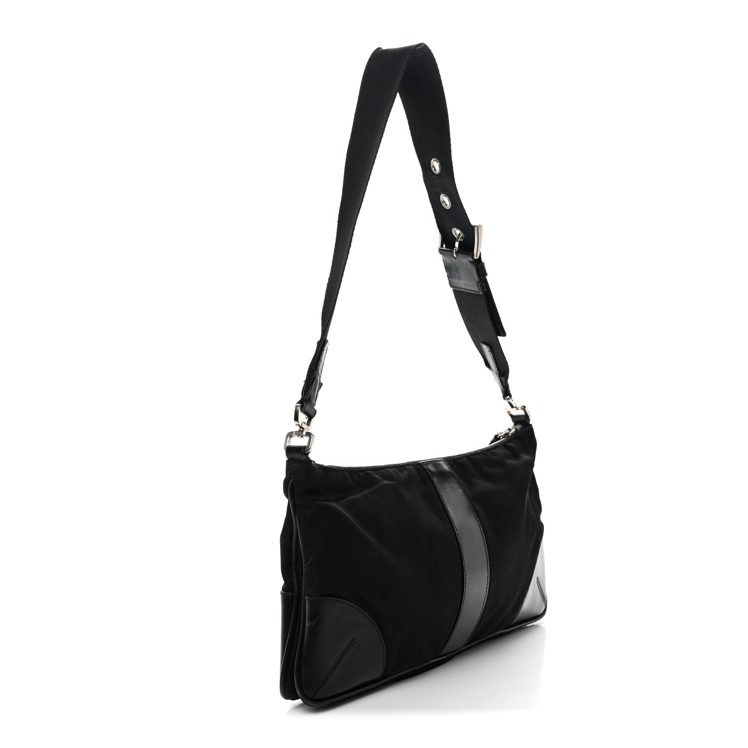 Prada Tessuto Light Nylon Soft Calf Shoulder Bag Black 3 of 14
