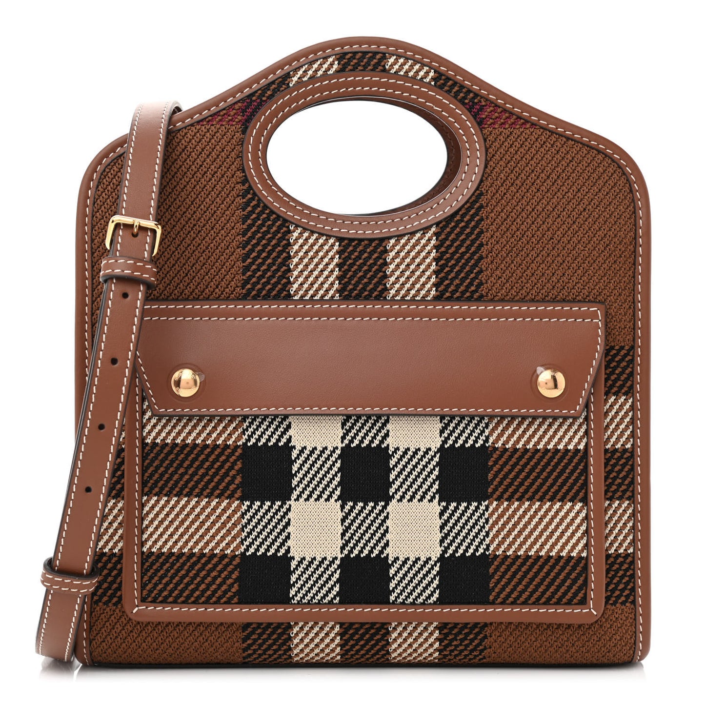 Canvas Calfskin Check Mini Pocket Bag Dark Birch Brown