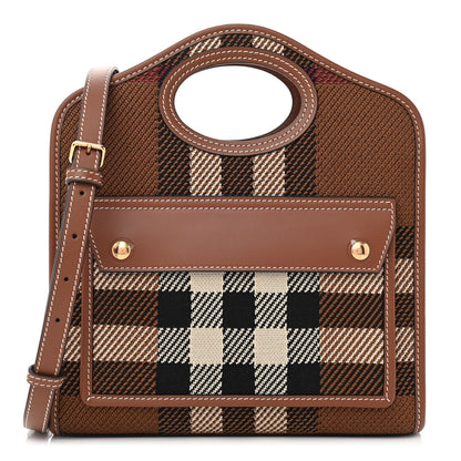 Burberry Canvas Calfskin Check Mini Pocket Bag Dark Birch Brown 1 of 8