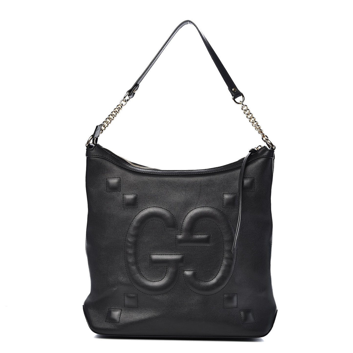 Apollo Calfskin GG Dadini Embroidered Chain Hobo Black