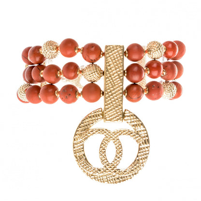 Chanel Beaded Multistrand Drop CC Bracelet Golden Red 1 of 5