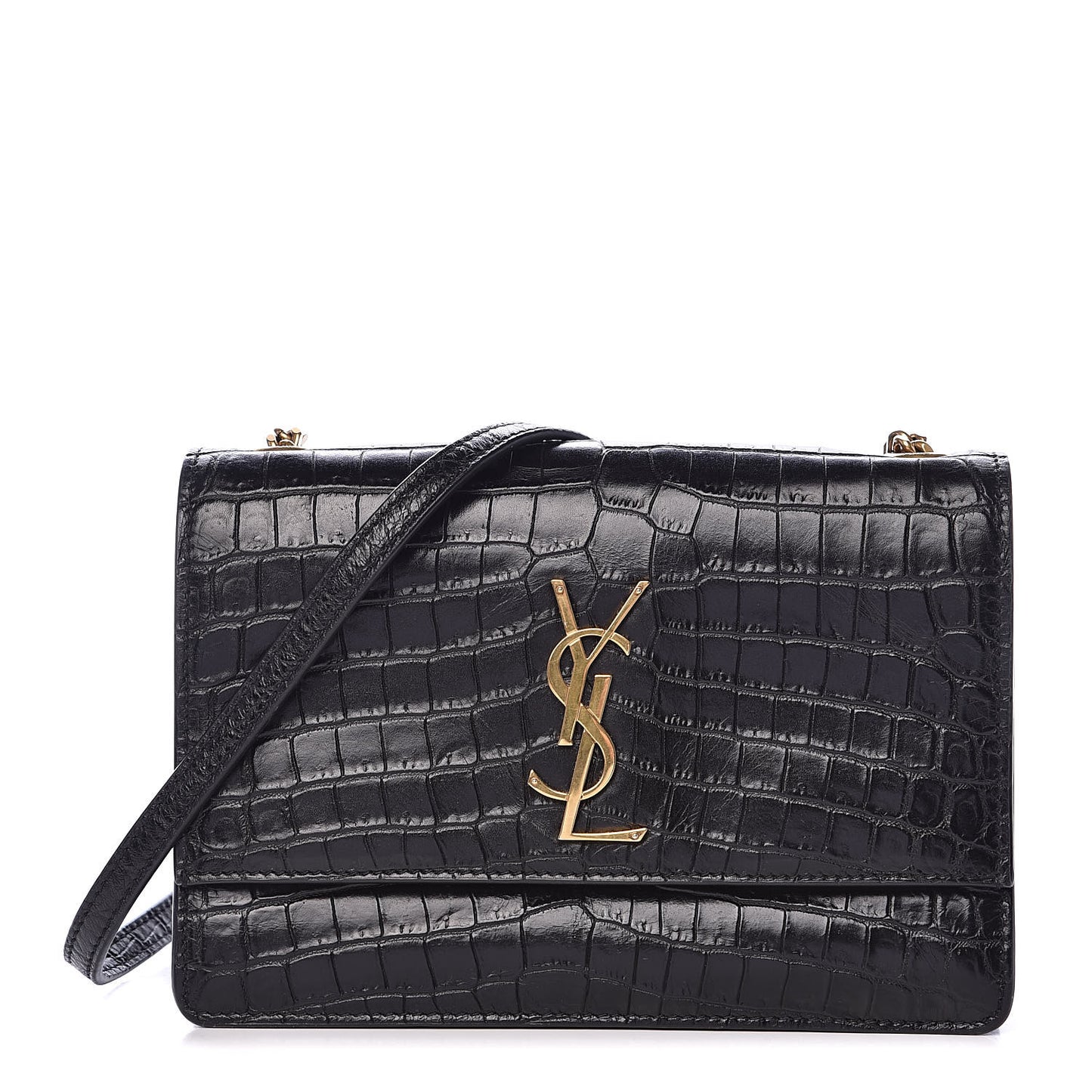 Calfskin Crocodile Embossed Small Monogram Sunset Black
