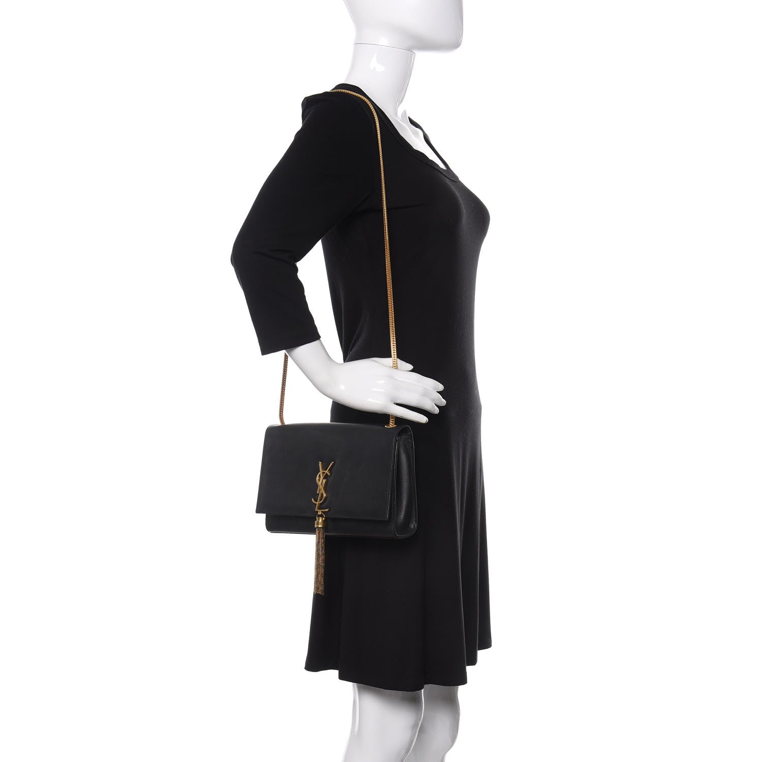Saint Laurent Smooth Calfskin Medium Classic Monogram Kate Tassel Satchel Black 2 of 11