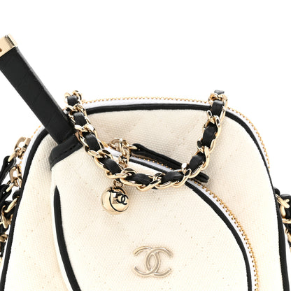 Chanel Canvas Calfskin Tennis Racket Mini Bag White Black 9 of 12