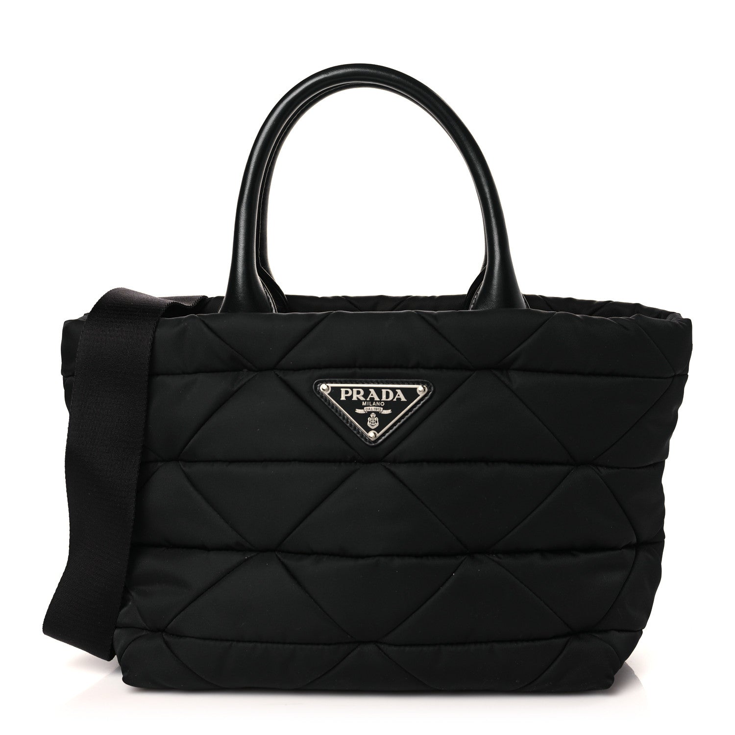 Prada Re-Nylon Nappa Triangle Quilted Padded Small Double Handled Zip Tote Black 1 of 7