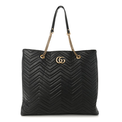 Gucci Azalea Calfskin Matelasse Large GG Marmont Slim Tote Black 1 of 12