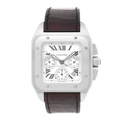 Cartier Stainless Steel Alligator 41mm Santos 100 Chronograph Automatic Watch Brown 1 of 5