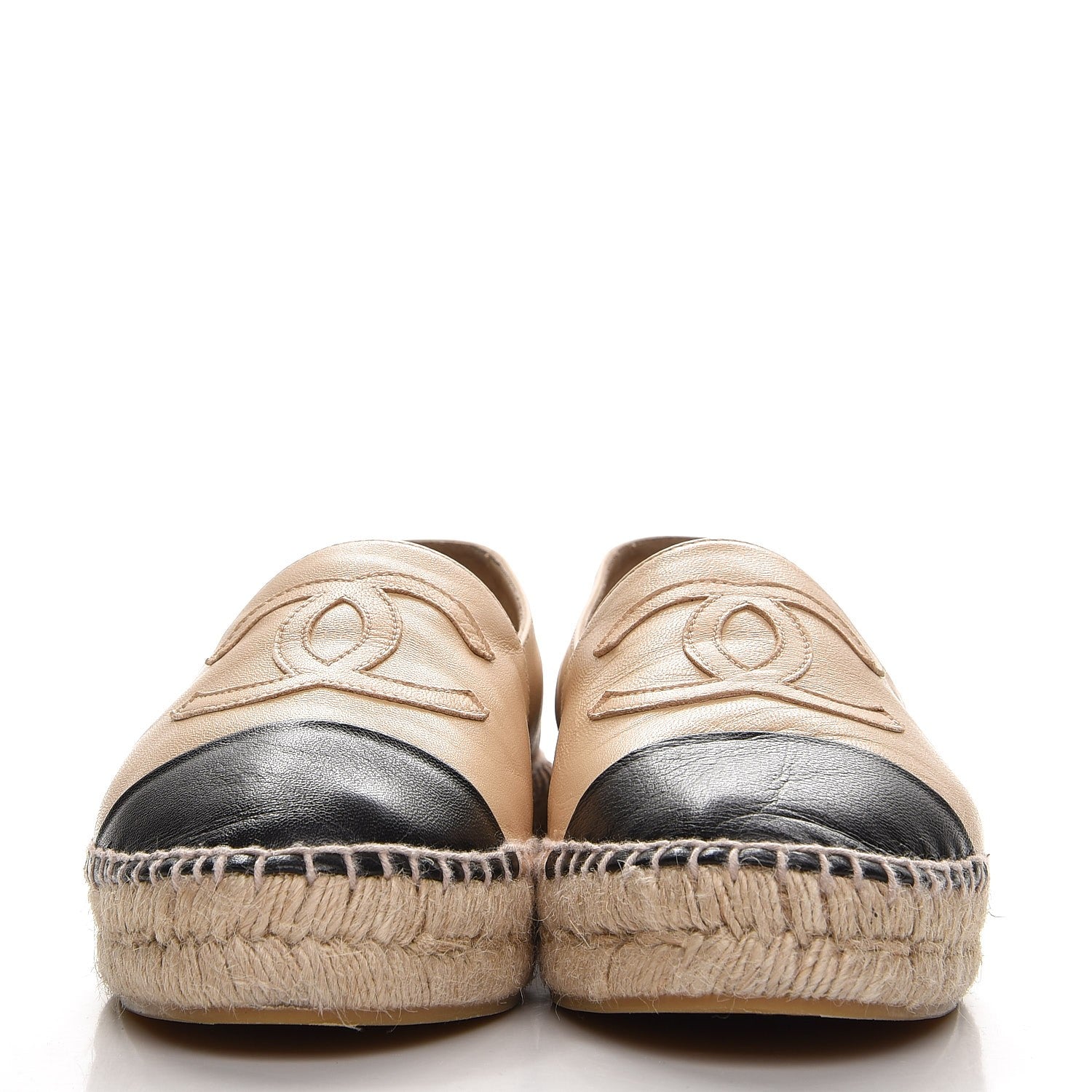 Chanel Lambskin CC Espadrilles 37 Beige Black 2 of 10