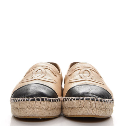 Chanel Lambskin CC Espadrilles 37 Beige Black 2 of 10