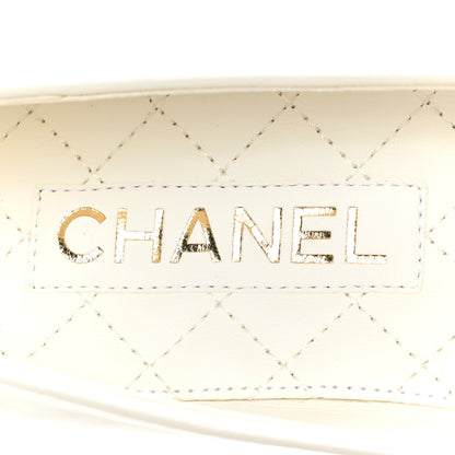 Chanel Lambskin Patent Calfskin Cap Toe Ankle Chain Ballerina Flats 37.5 White Black 7 of 9