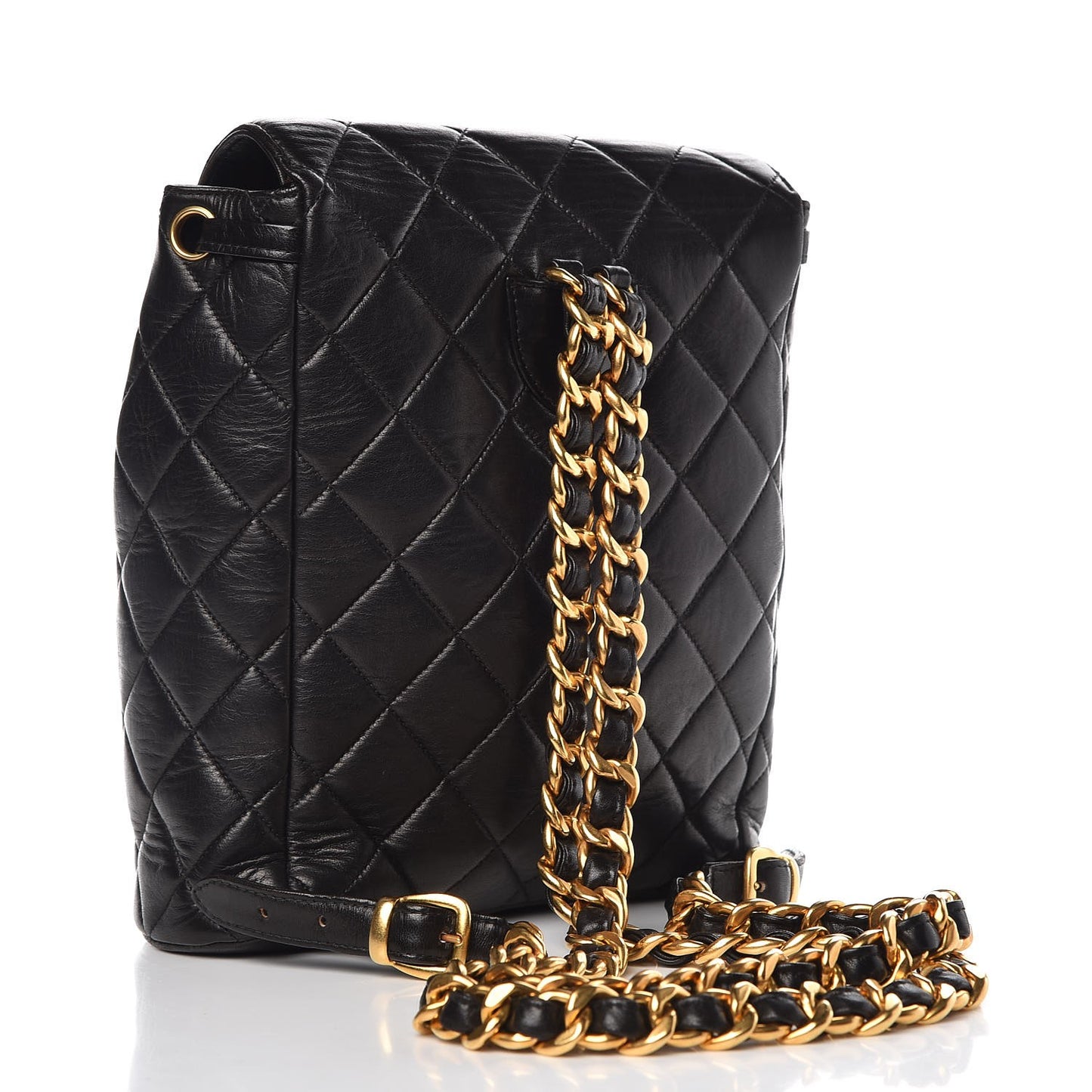 Lambskin Quilted Drawstring Backpack Black