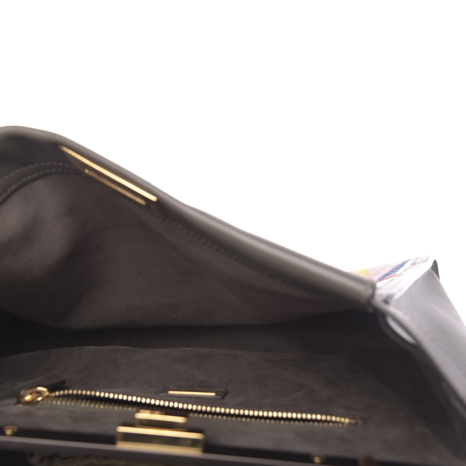 Fendi Calfskin Geometric Embroidered Large Peekaboo Iconic Satchel Grey 6 of 11