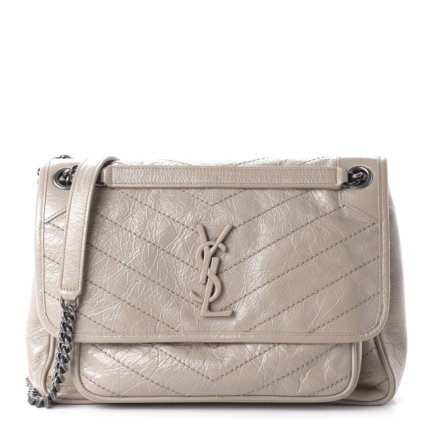 Saint Laurent Crinkled Calfskin Matelasse Monogram Medium Niki Chain Satchel Light Natural 1 of 9
