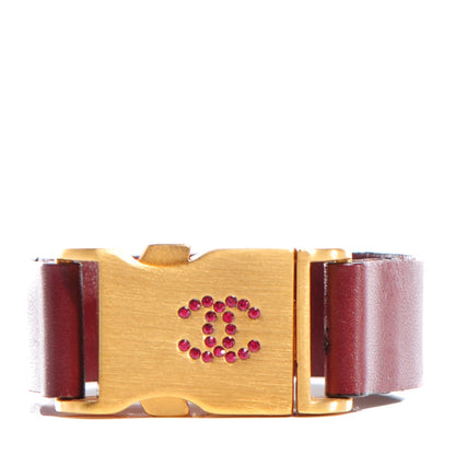 Chanel Lambskin Crystal CC Buckle Bracelet Burgundy 1 of 4