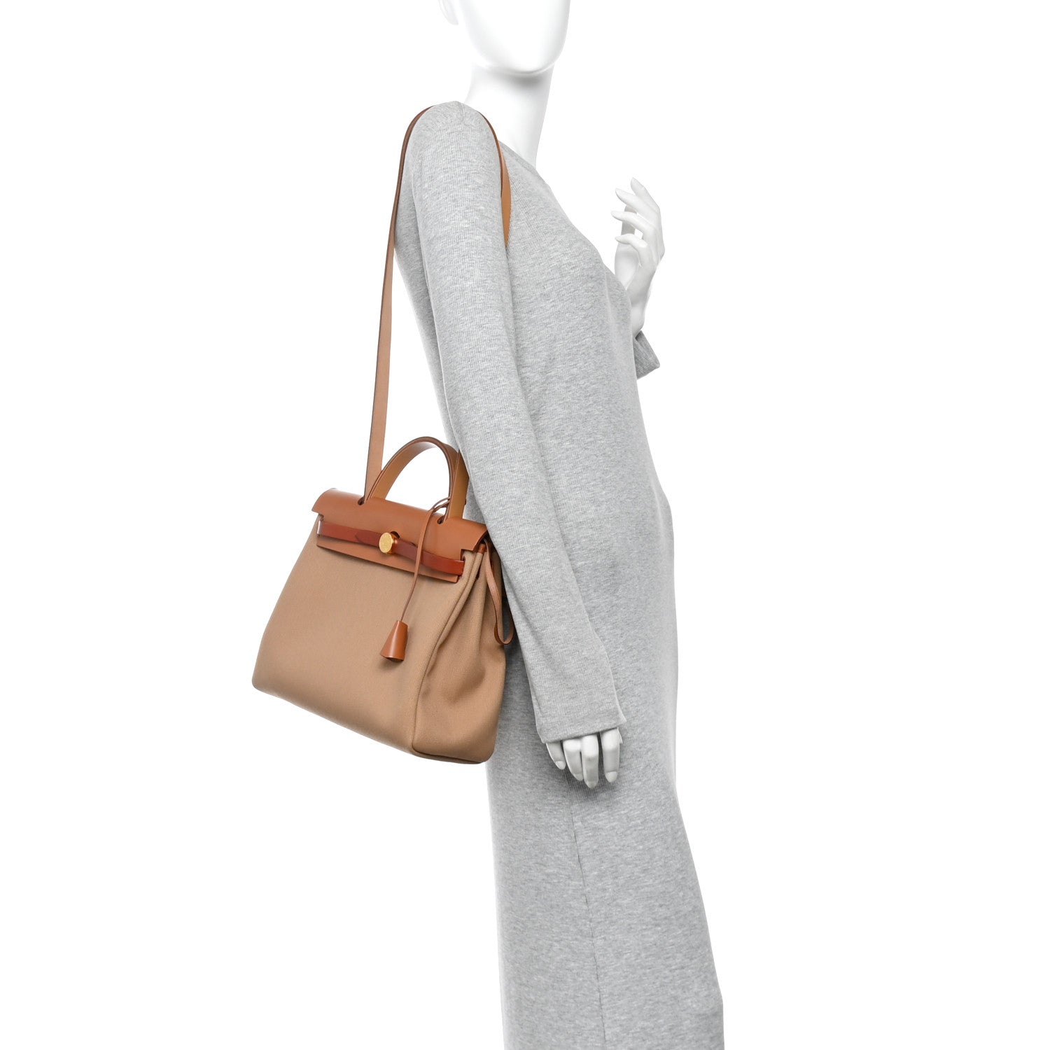 Hermes Military Toile Vache Hunter Herbag Zip Retourne 31 PM Chai Fauve Naturel Cuivre 2 of 11