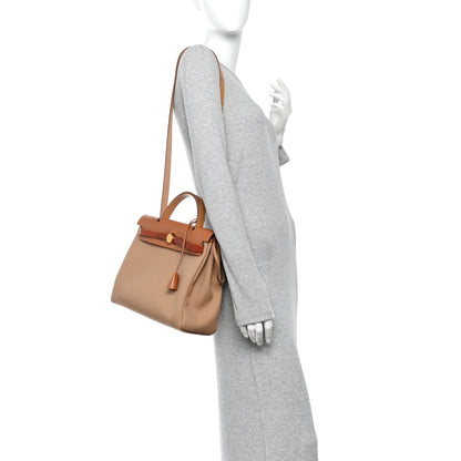 Hermes Military Toile Vache Hunter Herbag Zip Retourne 31 PM Chai Fauve Naturel Cuivre 2 of 11