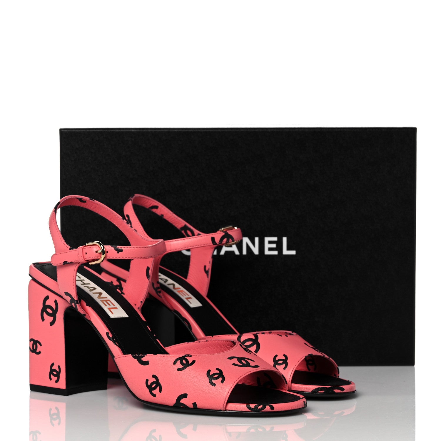 Chanel Lambskin Printed CC Sandals 40.5 Pink Black 9 of 9