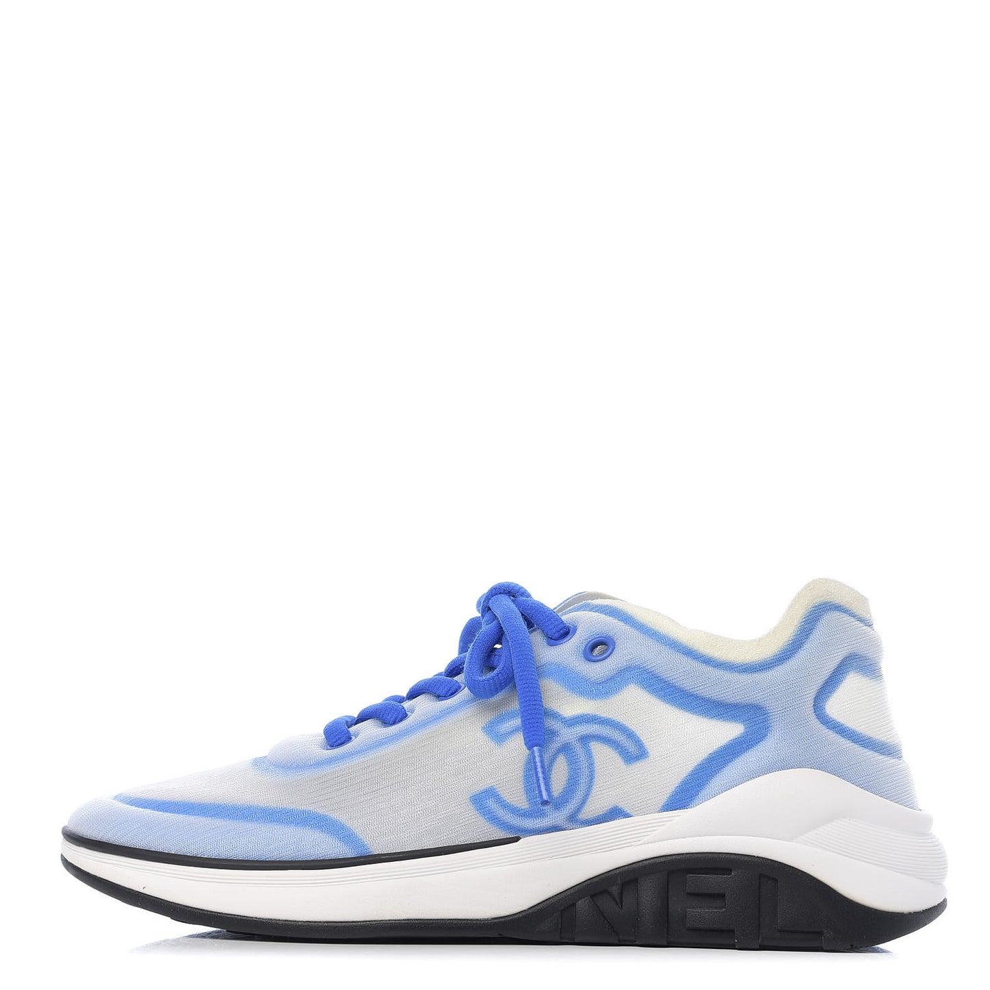 Calfskin Mesh Lycra Womens Logo Sneakers 37 White Blue
