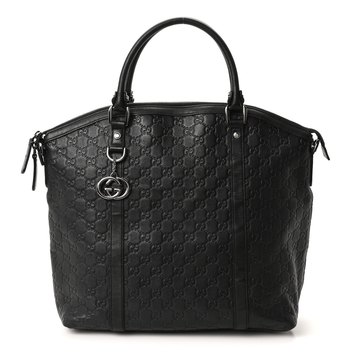 Guccissima Large GG Charm Convertible Dome Satchel Black