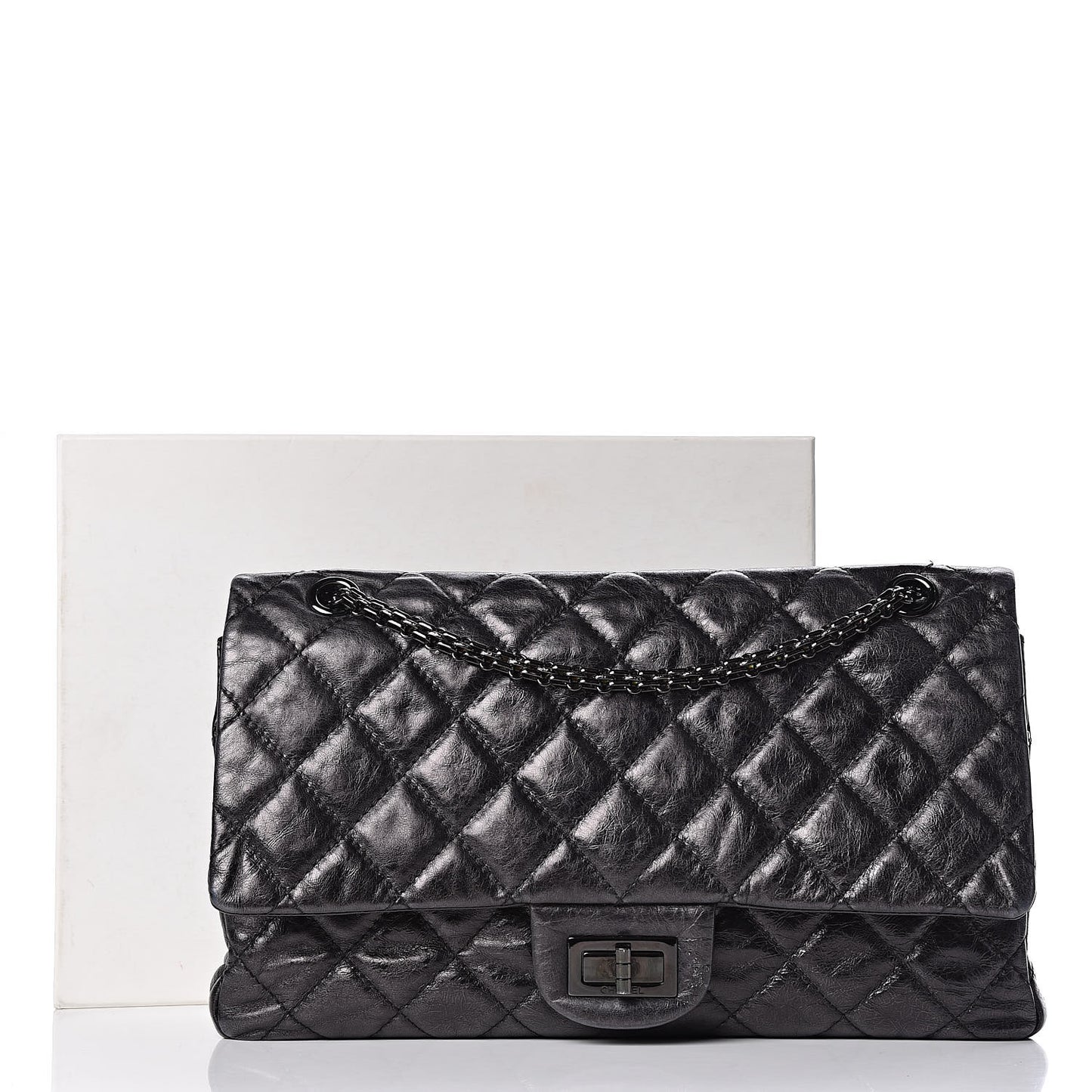 Metallic Aged Calfskin Quilted 2.55 Reissue 227 Flap So Black