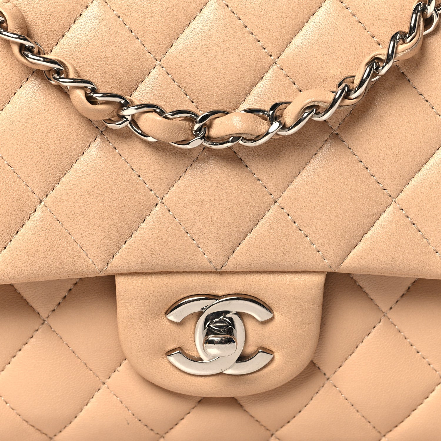 Chanel Lambskin Quilted Medium Double Flap Beige 8 of 15