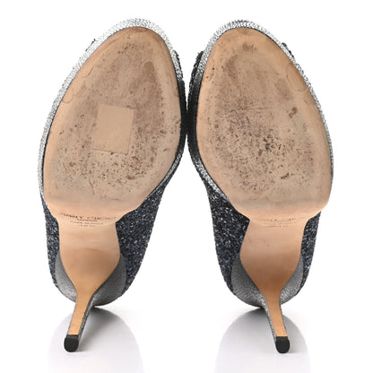 Jimmy Choo Coarse Glitter Peep Toe Pumps 38.5 Dark Blue 5 of 7