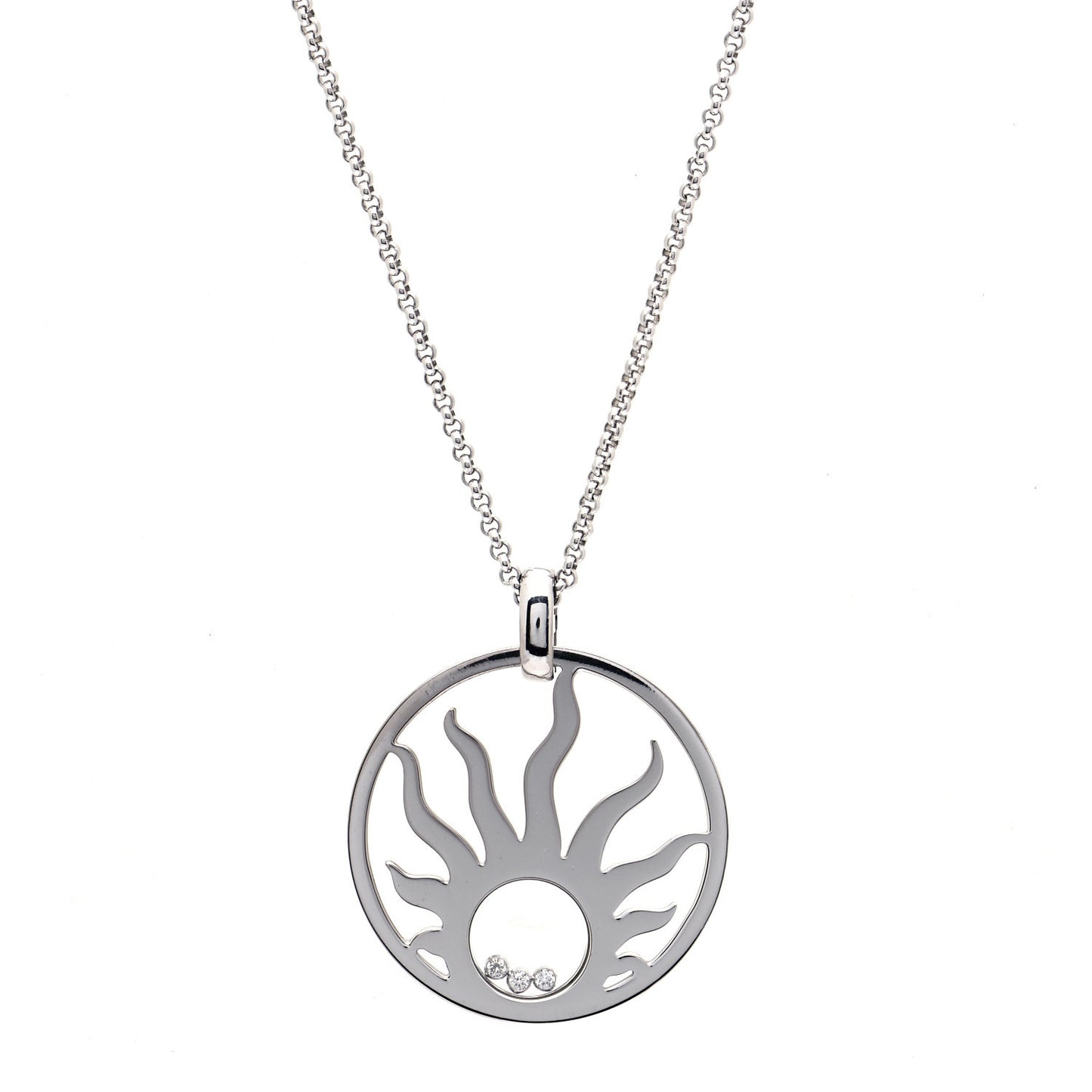 18K White Gold Diamond Happy Diamonds Happy Sun Pendant Necklace