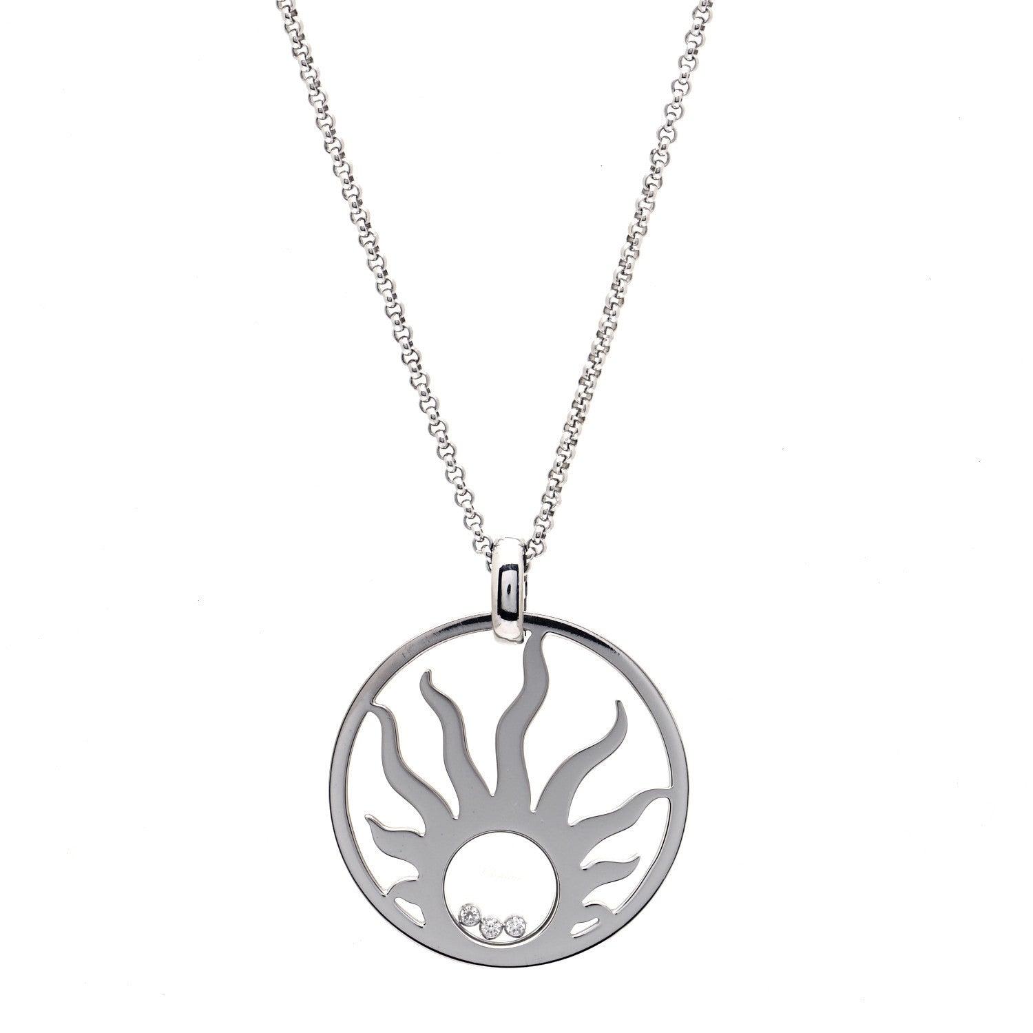 Chopard 18K White Gold Diamond Happy Diamonds Happy Sun Pendant Necklace 1 of 10