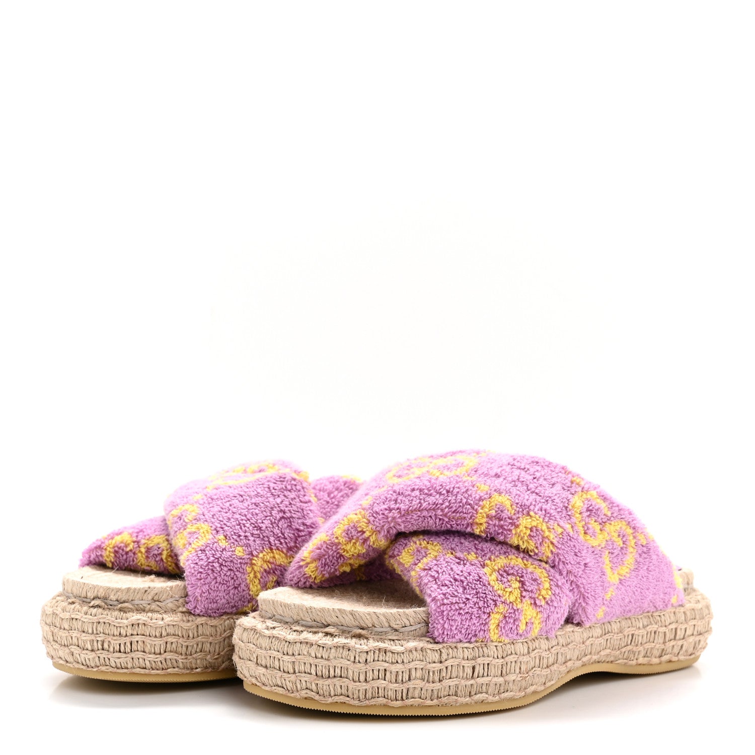 Gucci Terry Cloth Espadrille Platform Sandals 37 Pink Yellow 8 of 16