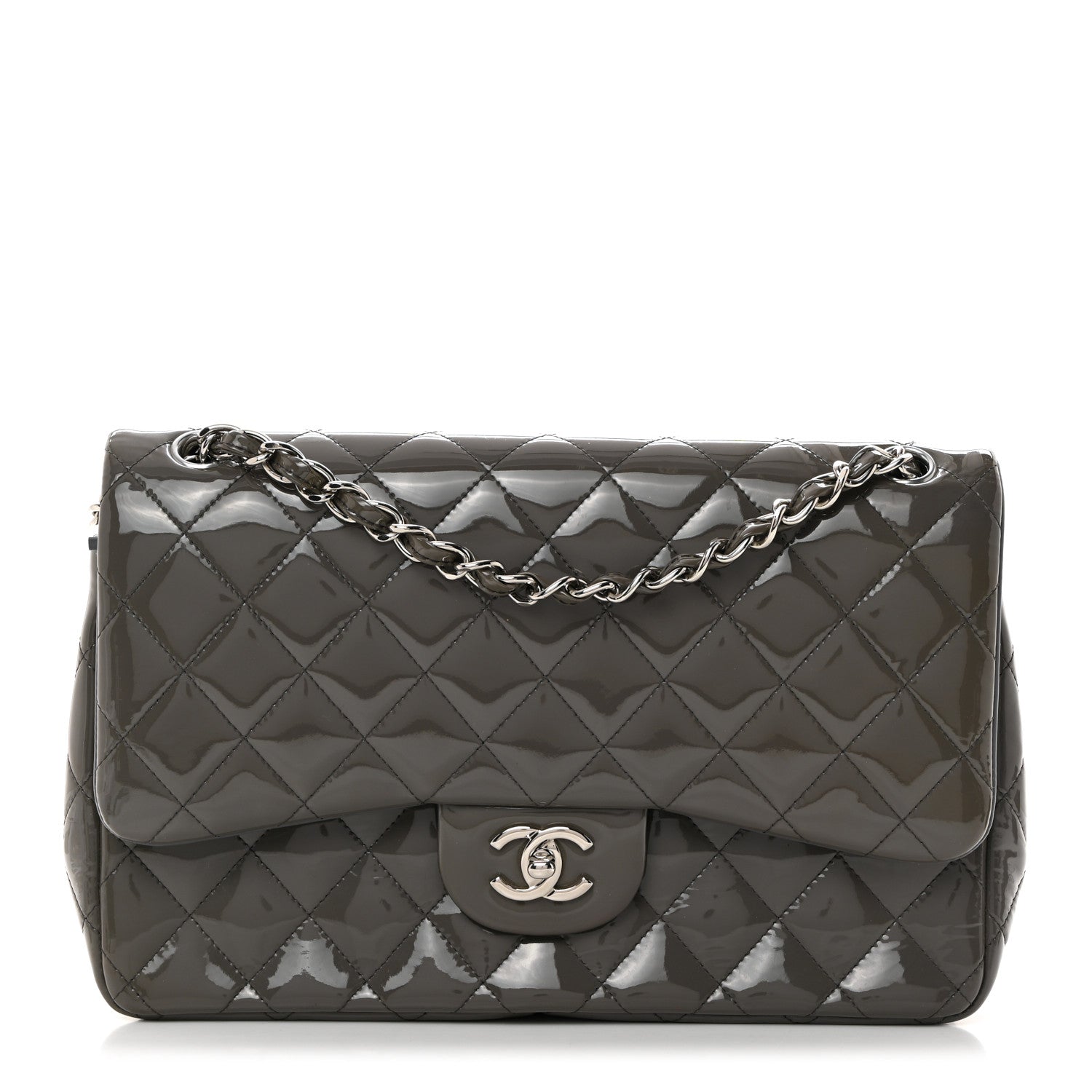 Chanel Patent Calfskin Quilted Jumbo Double Flap Grey 1 of 10