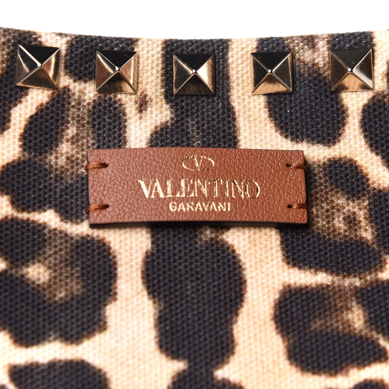 Valentino Garavani Canvas Nappa Leopard Print Rockstud Tote Brown 8 of 12