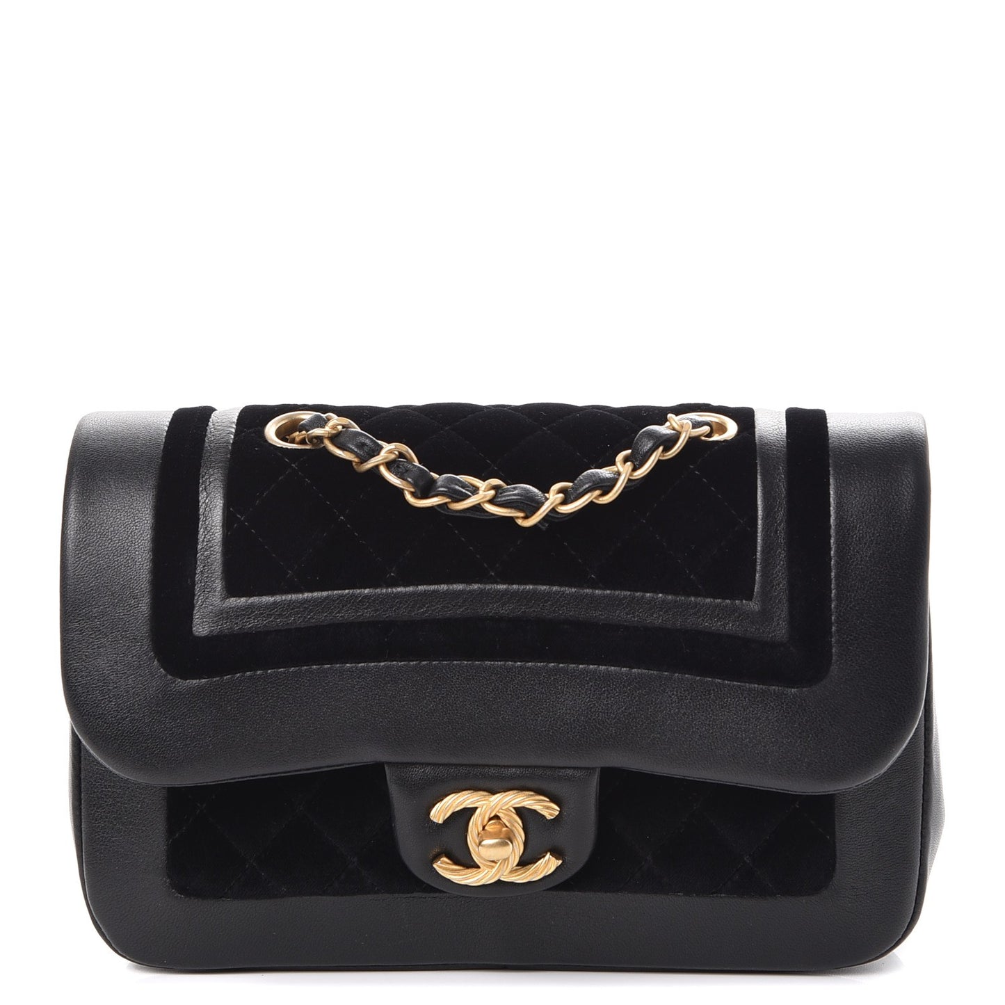 Metallic Lambskin Velvet Quilted Small Flap Black