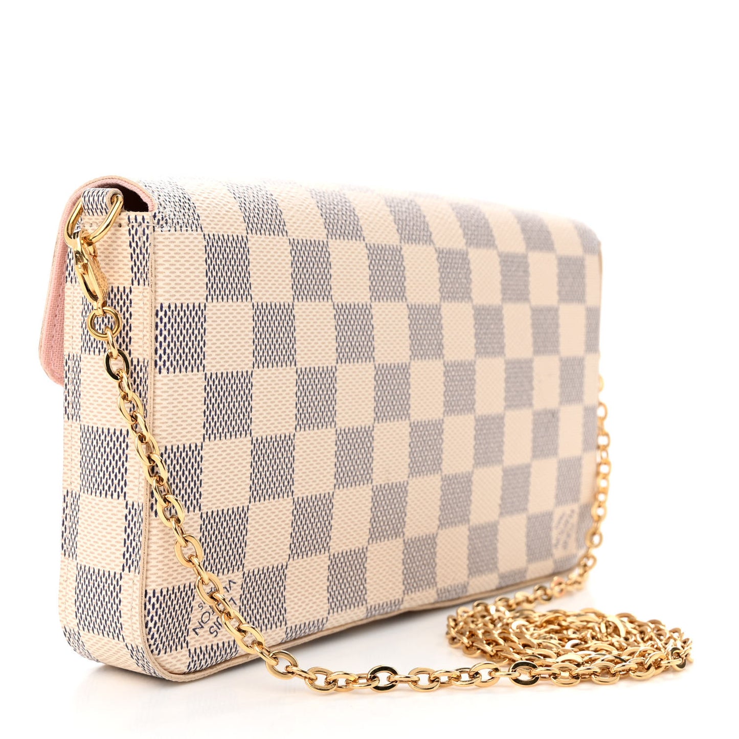 Damier Azur Pochette Felicie Chain Wallet Rose Ballerine