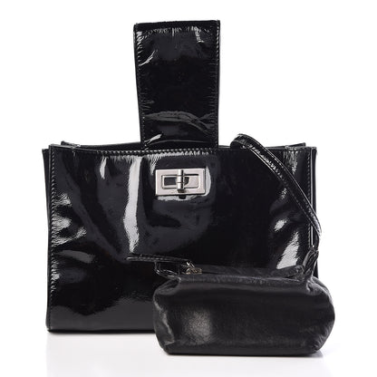 Chanel Patent Mademoiselle Lock Convertible Wrist Clutch Bag Black 3 of 11