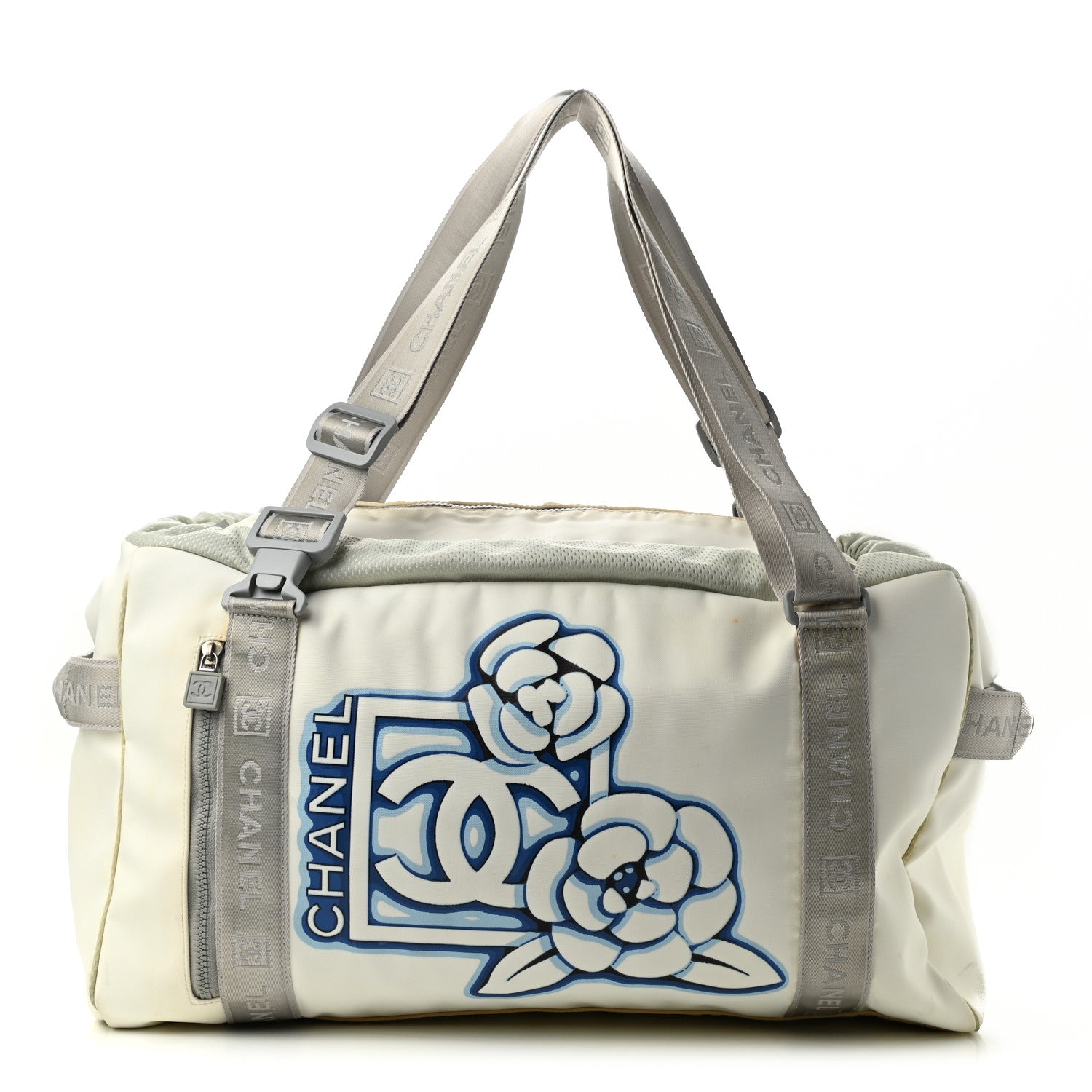 Chanel Nylon Mesh Camellia Duffle White Multicolor 1 of 12