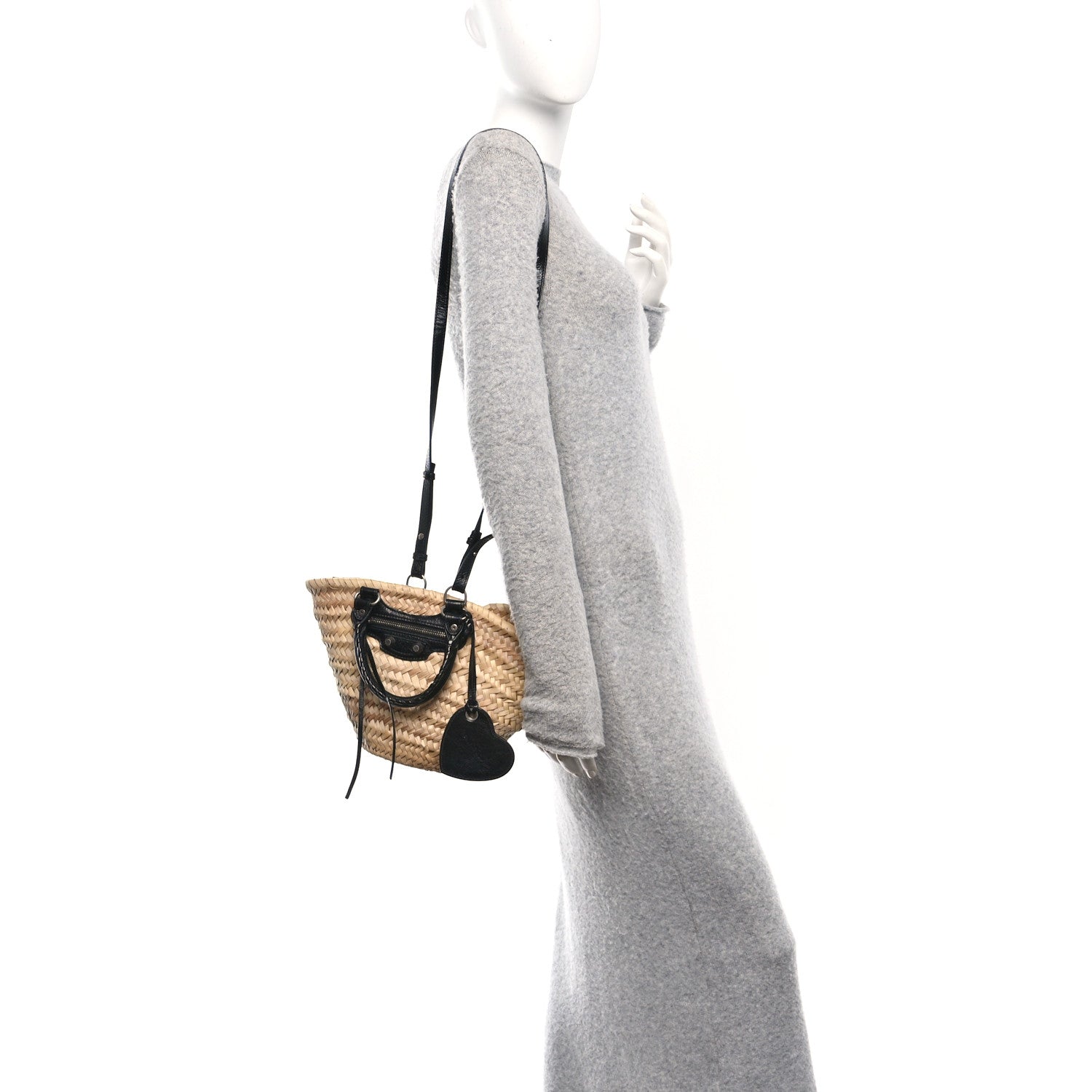 Balenciaga Raffia Woven Small Le Cagole Tote Bag Black Natural 2 of 10