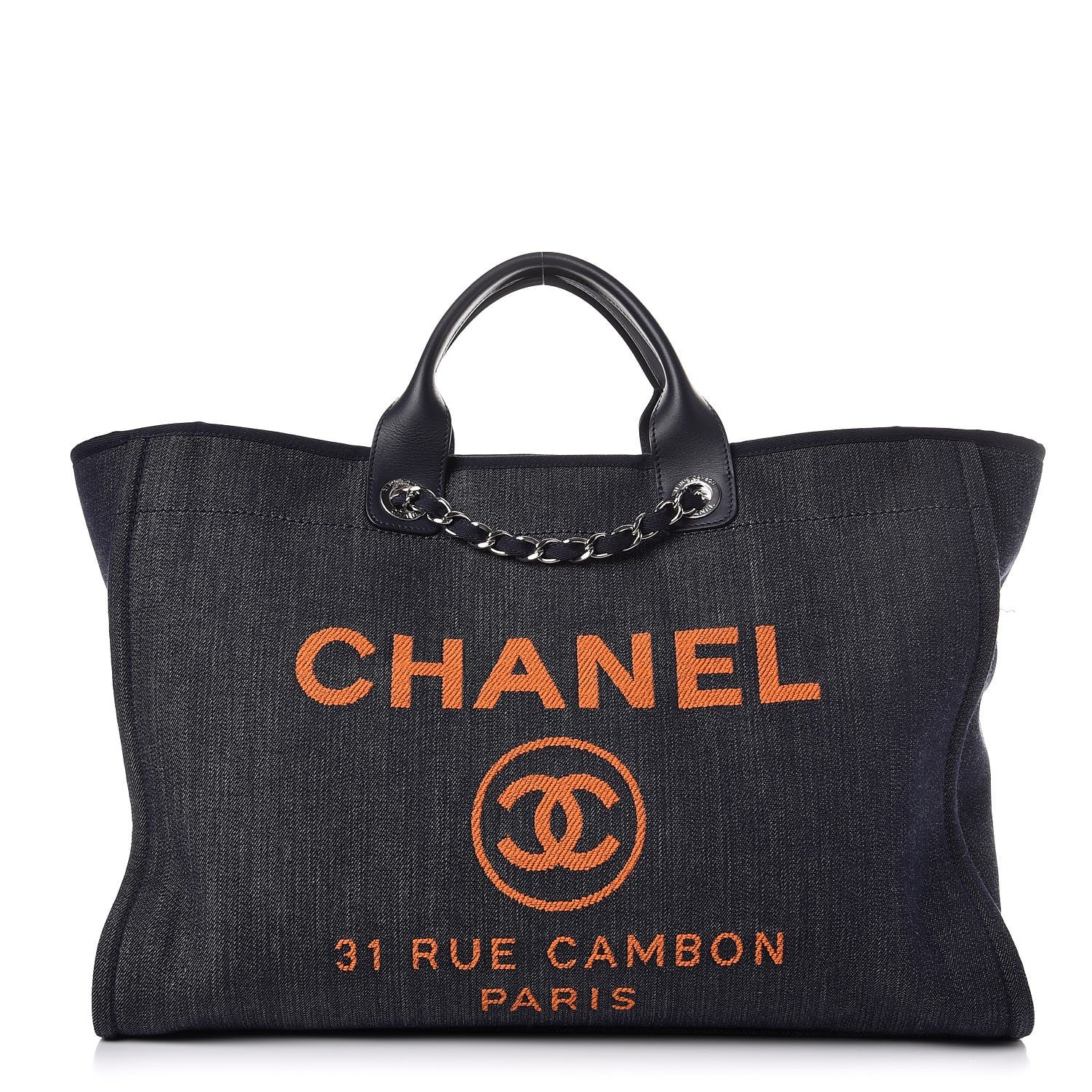 Chanel Denim Large Deauville Tote Blue Orange 1 of 8