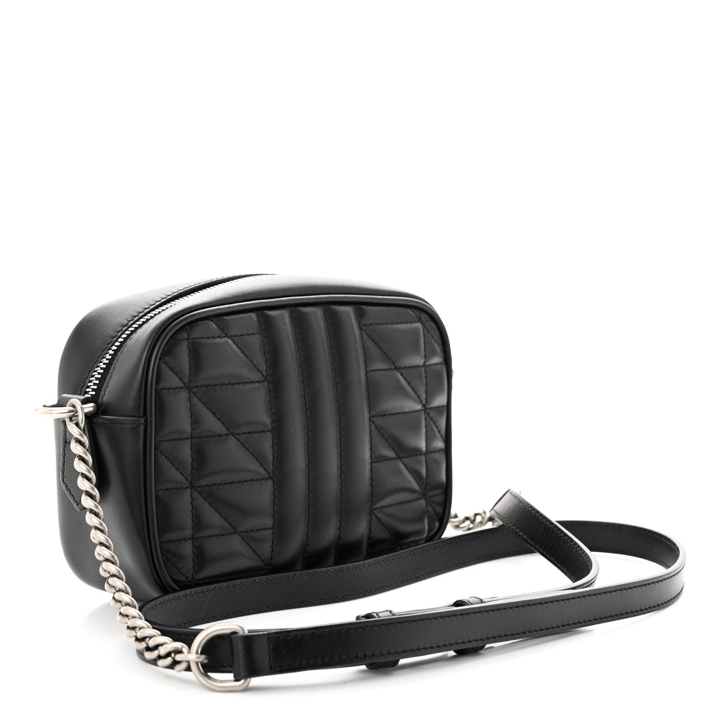 Gucci Calfskin Matelasse Aria Mini GG Marmont Chain Shoulder Bag Black 3 of 10