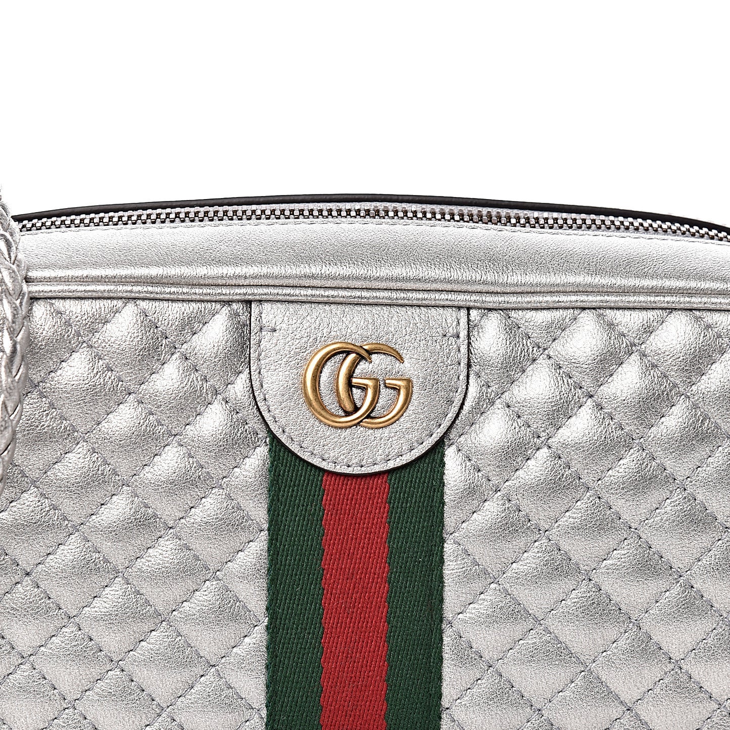 Laminated Nappa Web Trapuntata Small GG Shoulder Bag Argento