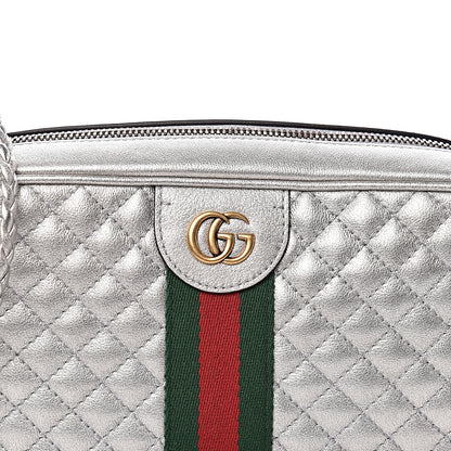 Gucci Laminated Nappa Web Trapuntata Small GG Shoulder Bag Argento 10 of 11