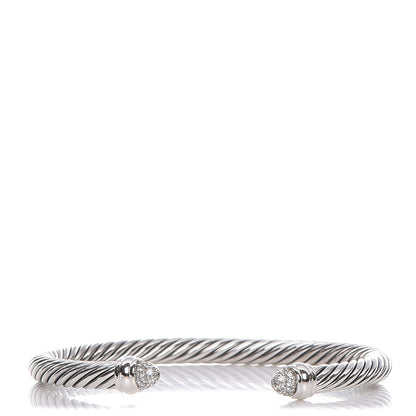 David Yurman Sterling Silver Pave Diamond 5mm Cable Classics Bracelet 1 of 5