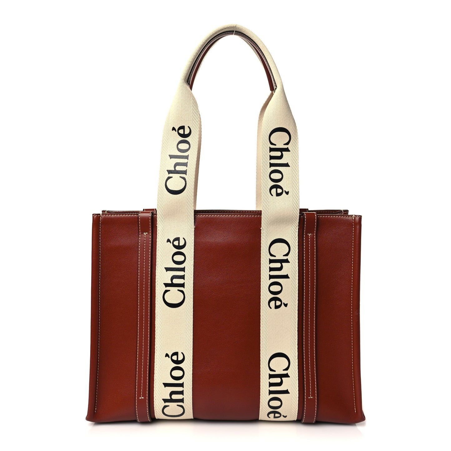 Calfskin Medium Woody Ribbon Tote Sepia Brown