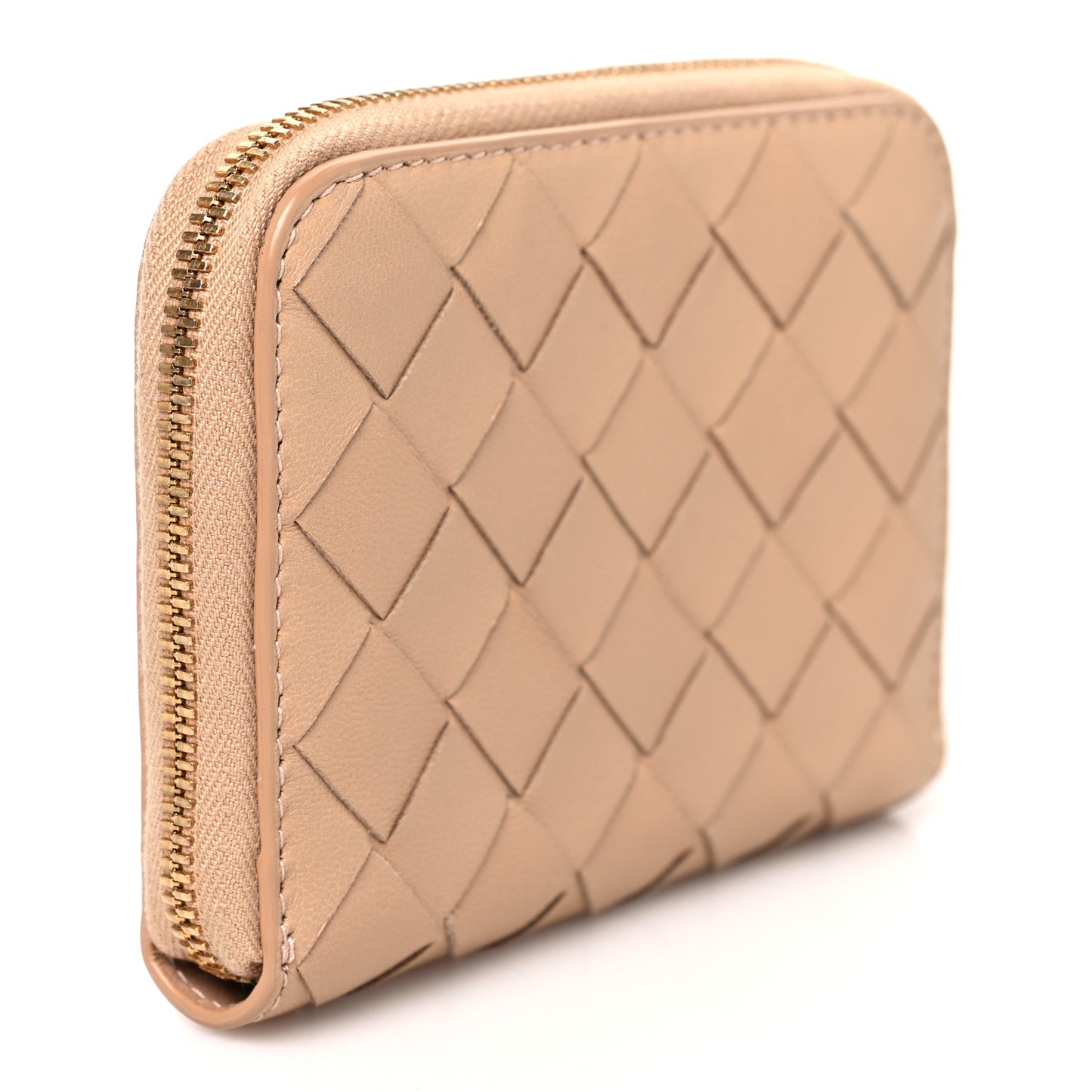 Nappa Intrecciato Zip Around Coin Purse Almond