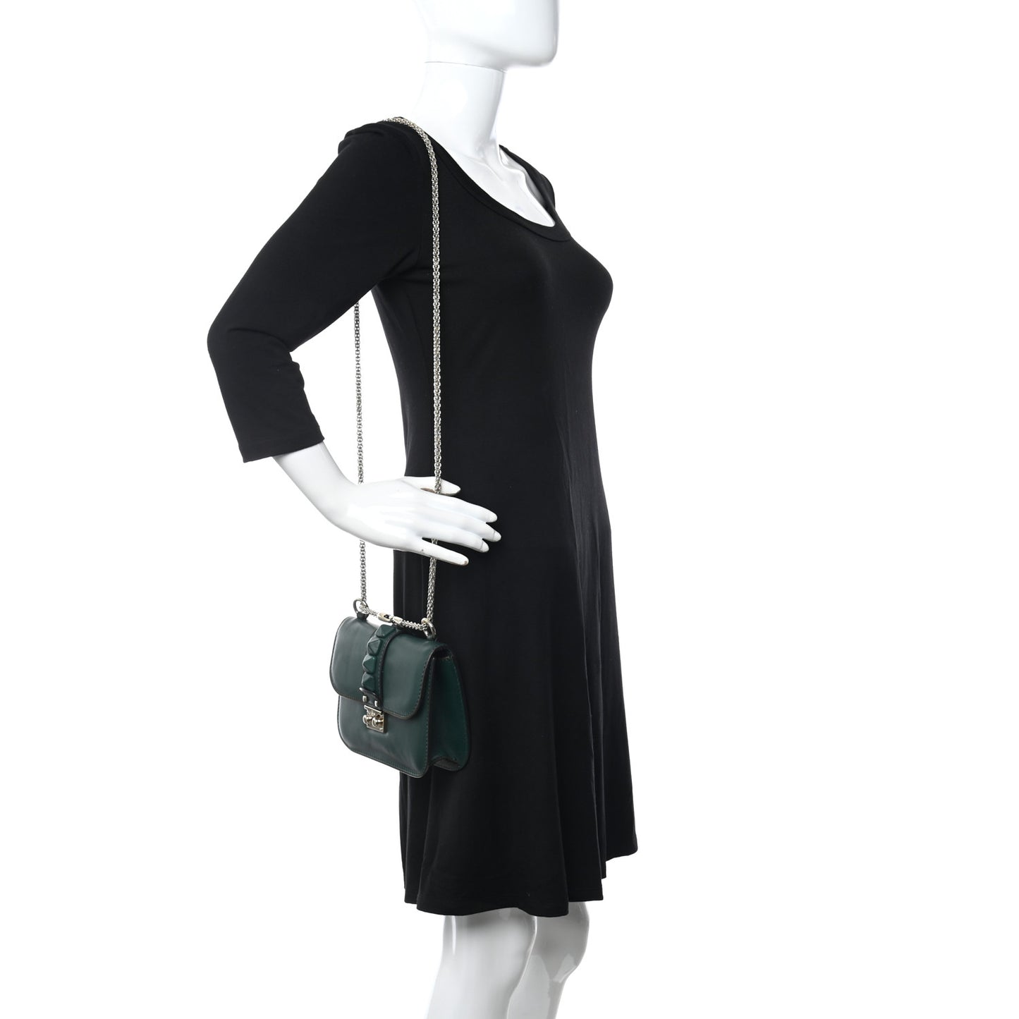 Vitello Small Glam Lock Rockstud Flap Light Emerald